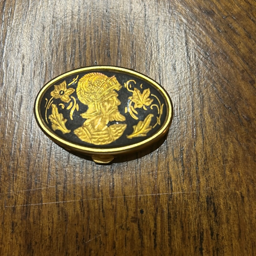 Vintage Pill Box Oval Gold and Black